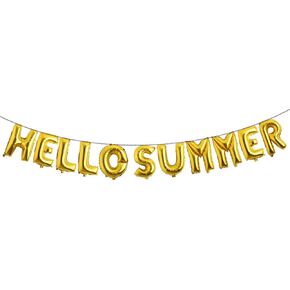 Hello Summer Balloons 16inch Mylar Balloon for Hawaii Tropical Celebration Summer Party Party Banner for Summer Theme Party Decoration (Hello Summer Gold)