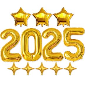 42inch 2025 balloon numbers, with 8pcs start balloons, 2025 balloons gold for Graduation Decorations 2025, Grad balloons, Graduation Party Supplies 2025, NYE Decorations