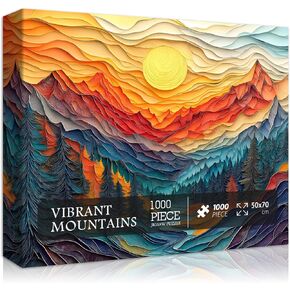 Mountain Puzzles for Adults 1000 Pieces, Nature Tree River Canyon Sunset Forest Landscape Jigsaw Puzzle Scenic, Colorful Paper Cut Art Themed, Difficult Hard Impossible Challenge for Adults