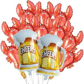12Pcs Lobster Balloons Set, Mini Crawfish Balloons Lobster Foil Balloons Beer Balloons for Birthday Wedding Lobster Feast Summer Sea Animal Themed Party Pool Party Supplies