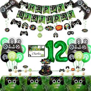 Video Game Party Decorations - 8th Birthday Decorations for Boys, HAPPY BIRTHDAY Banner, Video Game Tablecloth, Gaming Pattern Balloons, Controller Balloons, Gaming Hanging Sign, Gaming Birthday Party