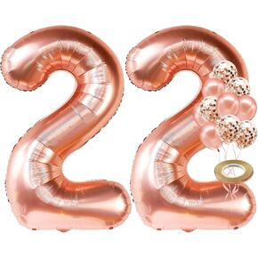 KatchOn, 22 Balloon Number Rose Gold - 40 Inch | 22 Birthday Balloons with Confetti | 22nd Birthday Decorations for Women