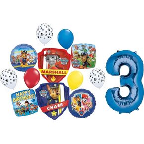 Anagram Paw Pups on Patrol Chase and Marshall 3rd Birthday Party Supplies Police and Fire Rescue Badge Balloon Bouquet Decorations