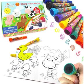 TINYMILLS Farm Animals Barnyard Stamper Color Markers, Set of 10