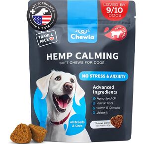 Hemp Calming Chews for Dogs Anxiety Relief - Dog Calming Treats with Melatonin, Chamomile Extract, Valerian Root - Travel Pack - Anxiety Relief Chews for Vet Visits, Grooming, Nail Trimming, Storms