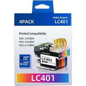 Compatible LC401 Ink Cartridge Replacement for Brother LC401 LC401XL Ink Cartridges for Brother Printer MFC-J1010DW MFC-J1170DW MFC-J1012DW (Black, Cyan, Magenta, Yellow)