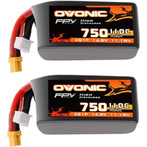 Ovonic 4S 750mAh Lipo Battery 14.8V 110C بطارية مع المكونات XT30 لشاحنة RC Car Truck RC Boat Drone RC طائرة كوادكوبتر مروحية FPV Racing Models [1 حزمة بما في ذلك بطاريتين]