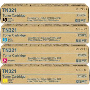 Mezoo TN-321 TN321 TONER CARTRIDGE Black Cyan Magenta Presenta Yellow Presential for TN321 A33K130 A33K430 A33K330 A33K230 TONER FOR BIZHUB C224E C364E C284E C224 C284 C364 C7822 C7