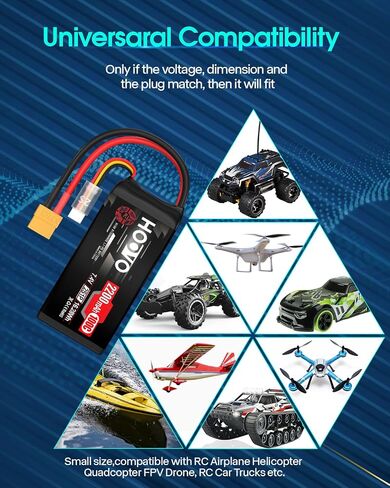 HOOVO 2S Shorty Lipo Battery 2200mAh 100C 7.4V RC Lipo Battery with TR Connector for FPV Racing Drone RC Airplane Helicopter Quadcopter Car-2 Pack in Kuwait