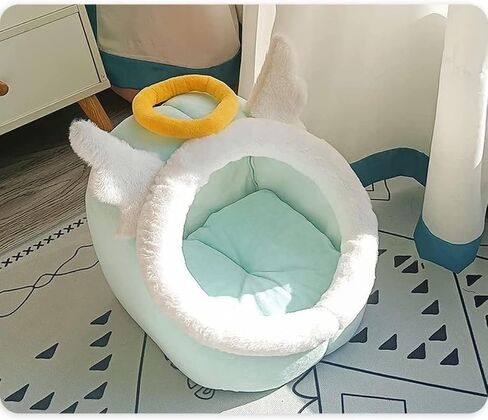 Cat Den Devil Angel-Shaped Cat House Warm Semi-Enclosed Cave Cat and Dog Kennel Detachable Washable Pet Pad Cartoon Cat Nest and Dog House (M,Devil) in Kuwait