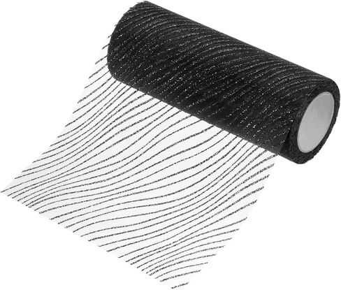 uxcell Glitters Mesh Ribbon, 6" x 10 Yards Sheer Glitters Yarn Ribbon Nylon Decorative Metallic Foil Wave Mesh Ribbon Rolls for Christmas Trees, Wreaths, Garlands(Black) in Saudi Arabia