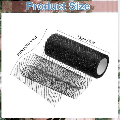 uxcell Glitters Mesh Ribbon, 6" x 10 Yards Sheer Glitters Yarn Ribbon Nylon Decorative Metallic Foil Wave Mesh Ribbon Rolls for Christmas Trees, Wreaths, Garlands(Black) in Saudi Arabia