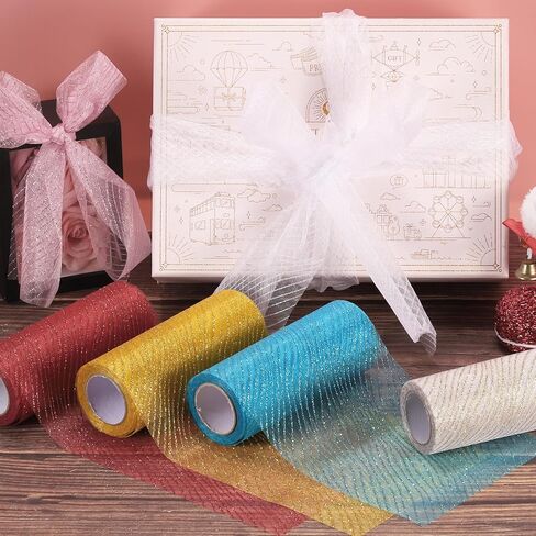 uxcell Glitters Mesh Ribbon, 6" x 10 Yards Sheer Glitters Yarn Ribbon Nylon Decorative Metallic Foil Wave Mesh Ribbon Rolls for Christmas Trees, Wreaths, Garlands(Black) in Saudi Arabia