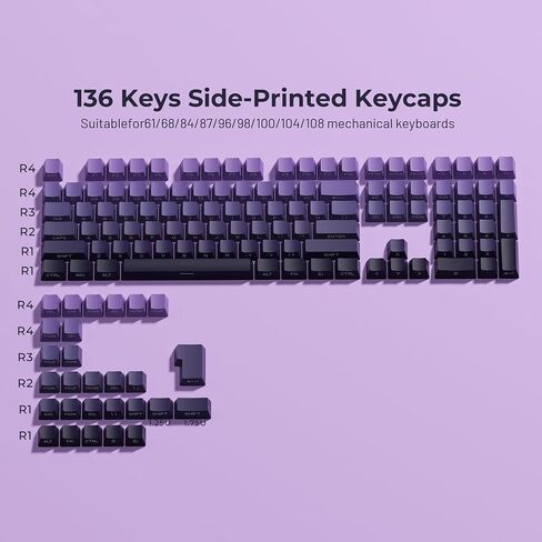 XVX PBT Keycaps - Side Print Keycaps 60 65 75 100 Percent, Double Shot Shine Through Custom Key caps, Black 136 Keys Set, OEM Profile, Minimalist Style Phantom for Cherry Gateron MX Switche Keyboard in Saudi Arabia
