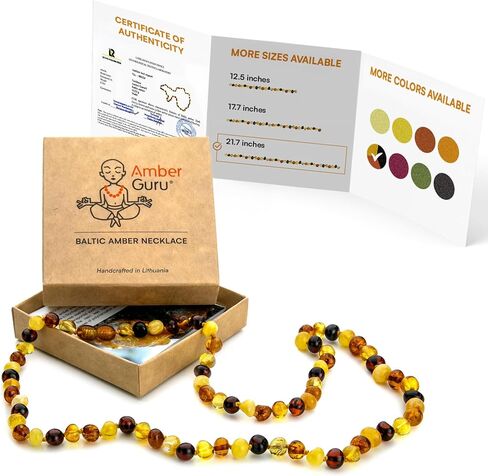 Baltic Amber Necklace for Women and Men (Authentic, Certified) - 21.7 inches, Black (Raw/Unpolished) - Unisex Amber Jewelry for Adults - Amber Bead Necklace by Amber Guru in Saudi Arabia