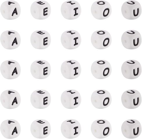 50pcs أحرف سليكون رسائل أحرف حرة مكعب سليكون خطاب حبة/e/i/o/u الحرف مربع حبة 12 مم حبة أبجدية للسيليكون للسيلي in Kuwait
