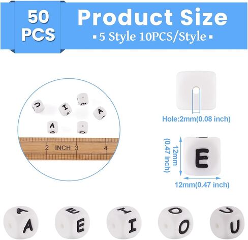 50pcs أحرف سليكون رسائل أحرف حرة مكعب سليكون خطاب حبة/e/i/o/u الحرف مربع حبة 12 مم حبة أبجدية للسيليكون للسيلي in Kuwait
