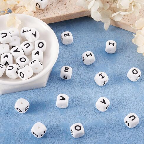 50pcs أحرف سليكون رسائل أحرف حرة مكعب سليكون خطاب حبة/e/i/o/u الحرف مربع حبة 12 مم حبة أبجدية للسيليكون للسيلي in Kuwait