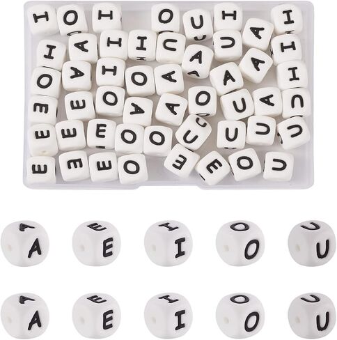 50pcs أحرف سليكون رسائل أحرف حرة مكعب سليكون خطاب حبة/e/i/o/u الحرف مربع حبة 12 مم حبة أبجدية للسيليكون للسيلي in Kuwait