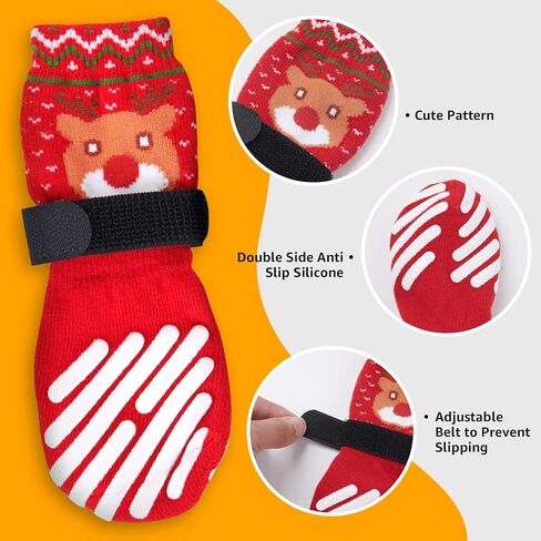 LOOBANI Christmas Dog Socks to Prevent Licking Paws, Hardwood Floors Anti Slip, Non Slip Dog Socks with Grippers Dog Paw Protector, Dog Booties for Indoor Use in Kuwait