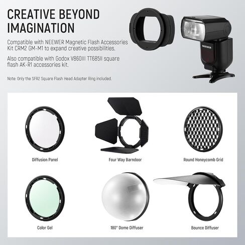 NEEWER CRM2 Magnetic Accessories Kit for Round Head Flash Z1-C Z1-N Z1-S Z2-C Z2-N Z2-S Compatible with Godox V1 Speedlites, Included 14pcs Flash Light Control Modifier Diffuser Adapter in Kuwait