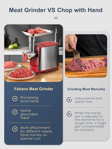 Electric Meat Grinder, Heavy Duty Meat Mincer, Sausage Stuffer Maker, Food Grinder with Sausage & Kubbe Kit, 3 Grinder Plates, Stainless Steel (Black) in Kuwait