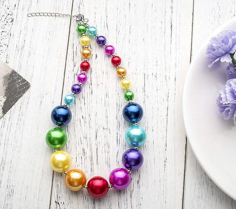 Dress Up Jewelry for Little Girls Kids Necklaces Fashion Girls Chunky Beads Bubblegum Necklace and Bracelet Set Green Gold Diamond Bead Set fit Age 3 Years and Up in Saudi Arabia