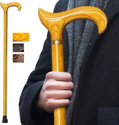 Wooden Walking Cane for Men and Women, Handmade, Support up to 500 lbs Canes for Seniors,Ergonomic, Natural Solid Wood High-end Derby Cane Suitable for Gift Giving in Kuwait