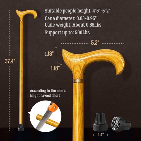 Wooden Walking Cane for Men and Women, Handmade, Support up to 500 lbs Canes for Seniors,Ergonomic, Natural Solid Wood High-end Derby Cane Suitable for Gift Giving in Kuwait