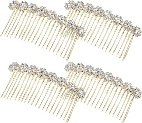 Geosar 4 Pieces Alloy Rhinestone Side Hair Combs Crystal Flower Hair Clips Wedding Hair Comb Bridal Jewelry Hair Clips Combs French Hair Accessories for Women(Silver,Gold) in Saudi Arabia