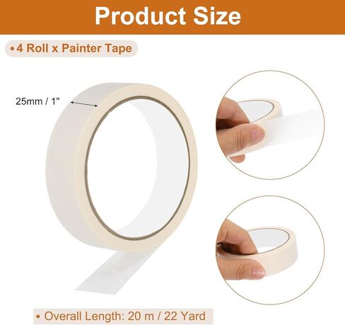 PATIKIL Masking Tape 1 Inch Wide, 4 Roll 22 Yard Painters Tape Bulk No Residue Craft Tape for Wall Painting Labeling Car Painting Home DIY Flower Crafts Decoration, Beige in Kuwait