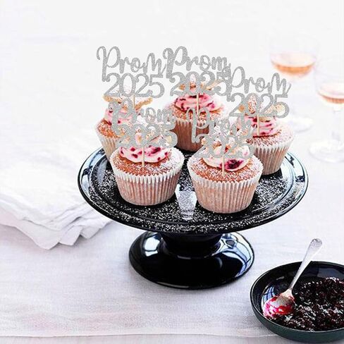 24 Pack Prom 2025 Graduation Cupcake Toppers Glitter 2025 Prom College Cupcake Picks for Congrats 2025 Graduation Class of 2025 Theme School Party Cake Decoration Supplies Silver in Saudi Arabia