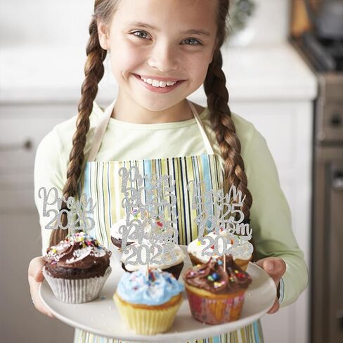 24 Pack Prom 2025 Graduation Cupcake Toppers Glitter 2025 Prom College Cupcake Picks for Congrats 2025 Graduation Class of 2025 Theme School Party Cake Decoration Supplies Silver in Saudi Arabia