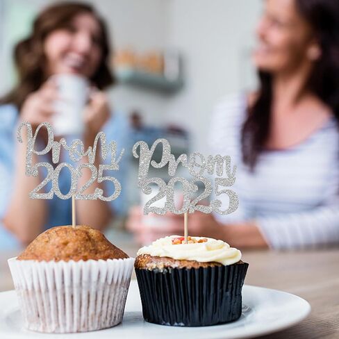 24 Pack Prom 2025 Graduation Cupcake Toppers Glitter 2025 Prom College Cupcake Picks for Congrats 2025 Graduation Class of 2025 Theme School Party Cake Decoration Supplies Silver in Saudi Arabia