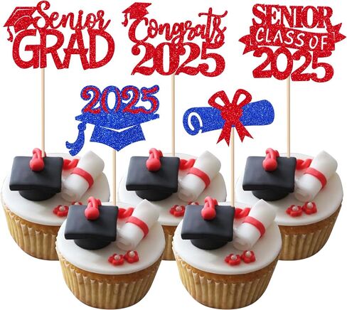 24 Pack Prom 2025 Graduation Cupcake Toppers Glitter 2025 Prom College Cupcake Picks for Congrats 2025 Graduation Class of 2025 Theme School Party Cake Decoration Supplies Silver in Saudi Arabia
