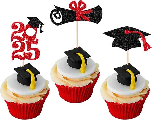 24 Pack Prom 2025 Graduation Cupcake Toppers Glitter 2025 Prom College Cupcake تختار على تهانينا 2025 فئة التخرج من 2025 School Party Cake Decoration Supplies Silver in Saudi Arabia