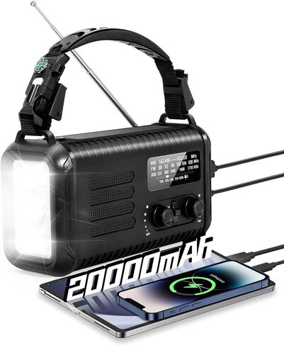Emergency Crank Radio, 20000mAh / 74000mWh Weather Radio, Solar Hand Crank Radio with NOAA/AM/FM, Battery Powered Radio with Cell Phone Charger, Reading Lamp, Flashlight & SOS for Emergencies/Home in Kuwait