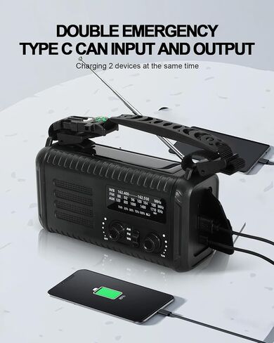 Emergency Crank Radio, 20000mAh / 74000mWh Weather Radio, Solar Hand Crank Radio with NOAA/AM/FM, Battery Powered Radio with Cell Phone Charger, Reading Lamp, Flashlight & SOS for Emergencies/Home in Kuwait