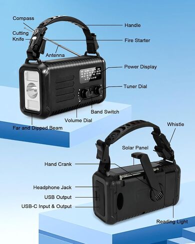 Emergency Crank Radio, 20000mAh / 74000mWh Weather Radio, Solar Hand Crank Radio with NOAA/AM/FM, Battery Powered Radio with Cell Phone Charger, Reading Lamp, Flashlight & SOS for Emergencies/Home in Kuwait
