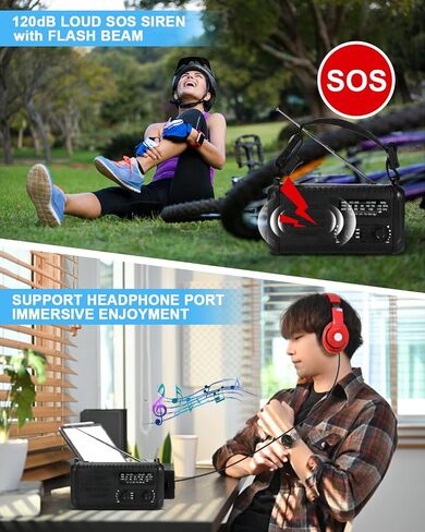 Emergency Crank Radio, 20000mAh / 74000mWh Weather Radio, Solar Hand Crank Radio with NOAA/AM/FM, Battery Powered Radio with Cell Phone Charger, Reading Lamp, Flashlight & SOS for Emergencies/Home in Kuwait