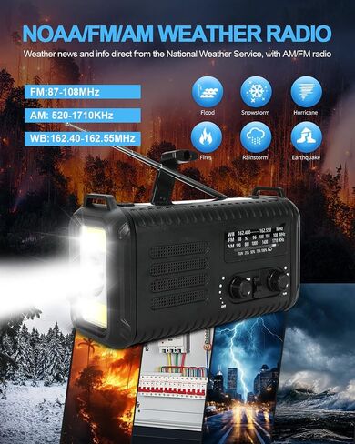 Emergency Crank Radio, 20000mAh / 74000mWh Weather Radio, Solar Hand Crank Radio with NOAA/AM/FM, Battery Powered Radio with Cell Phone Charger, Reading Lamp, Flashlight & SOS for Emergencies/Home in Kuwait