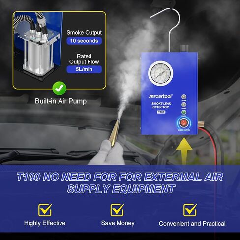 MR CARTOOL T130 Automotive EVAP Smoke Machine, Dual Mode 12V Car Fuel Pipe System Leak Tester Detector with Oil Level and Adjustable Flowmeter for All Vehicles in Kuwait