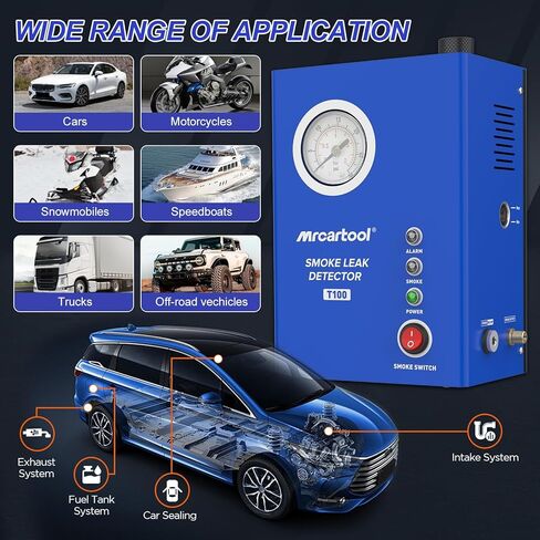 MR CARTOOL T130 Automotive EVAP Smoke Machine, Dual Mode 12V Car Fuel Pipe System Leak Tester Detector with Oil Level and Adjustable Flowmeter for All Vehicles in Kuwait