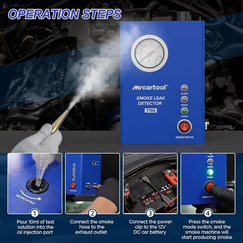 MR CARTOOL T130 Automotive EVAP Smoke Machine, Dual Mode 12V Car Fuel Pipe System Leak Tester Detector with Oil Level and Adjustable Flowmeter for All Vehicles in Kuwait