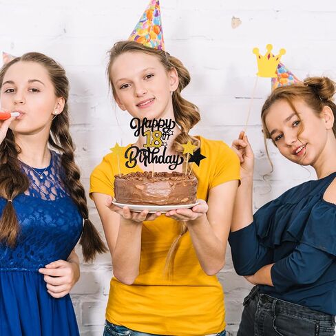 1PCS Happy 18th Birthday Cake Topper - Black Gold Glitter Cheers to 18 Years, Fabulous Cake Decoration for 18th Birthday or Anniversary Party in Saudi Arabia