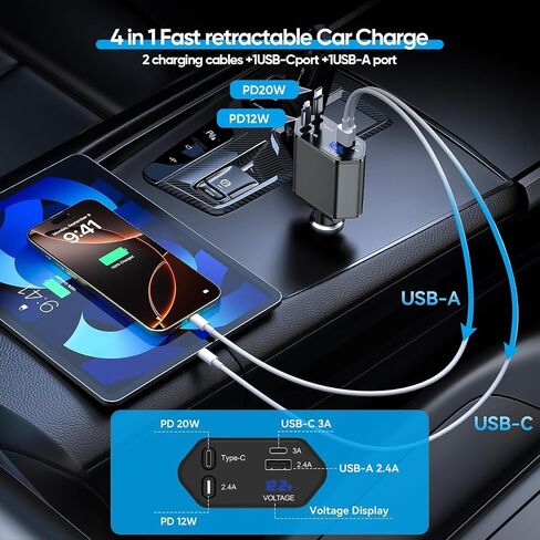 iPhone 15 Car Charger,2Pack Dual Port USB C Fast Car Charger[Apple Certified] Type C Rapid Car Charging with 2Pack USB C to C Nylon Braid Cable Apple Car Charger for iPhone 15/15 Plus/15 Pro Max/iPad in Kuwait