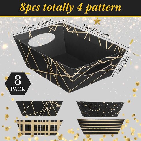 Dunzoom 26 Pcs Baskets for Gifts Empty Set Include 8 Sturdy Cardboard Gift Basket with 8 Plastic Bags and 10 Bows for Easter Wedding Mothers Day Graduation Birthday Party Gift Wrapping(Black) in Saudi Arabia