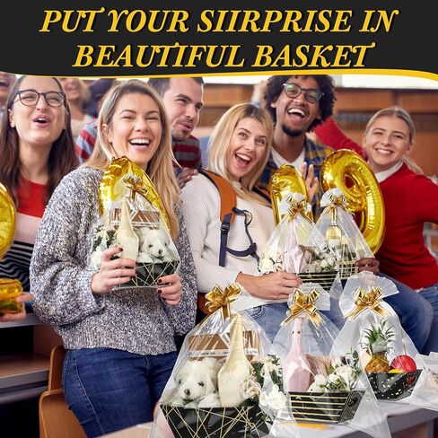 Dunzoom 26 Pcs Baskets for Gifts Empty Set Include 8 Sturdy Cardboard Gift Basket with 8 Plastic Bags and 10 Bows for Easter Wedding Mothers Day Graduation Birthday Party Gift Wrapping(Black) in Saudi Arabia