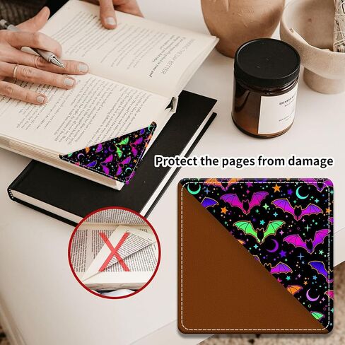 Cute Leather Bookmarks, Fun Triangle Making Corner Bookmark, Book Accessories for Reading Book Lovers, Unbreakable Page Markers for Women Men Cute Colorful Bats in Kuwait