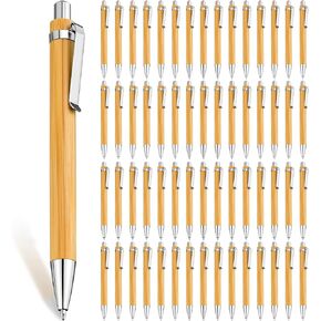 Bamboo Pen Retractable Ballpoint Pen Black Ink 1 mm Sustainable for Writing Office Products Wooden Bamboo Ballpoint for Journal School Supplies Decorations(90 Pcs)